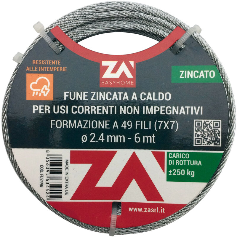 Image of Cavetto acciaio zincato antigiro 133f d.3 mt 25