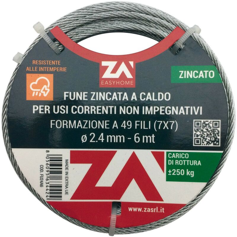 Image of Nextradeitalia - cavetto acciaio zincato antigiro 133F DIAM.4 mt 25