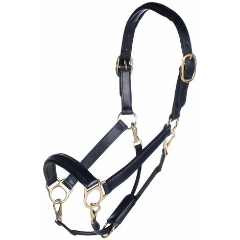 Cavezza da equitazione in cuoio con nasalina e frontalino imbottiti modello Gold: full, nero 9100