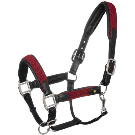Cavezza per cavalli in cuoio con inserti in fibre di nylon intrecciate: cob, Marrone e bordeaux