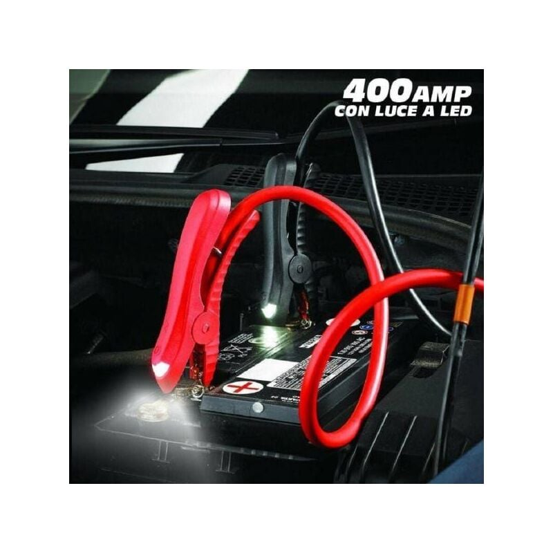 Image of Trade Shop - Cavi Batteria Avviamento Collegamento Auto Moto 400 Amp Con Luce Led Jumper