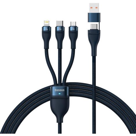 Cavo 4 in 1 USB+USB-C a USB-C / iPhone Lightning / micro USB 1,2 m - blu