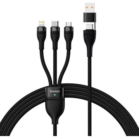 Cavo 4 in 1 USB+USB-C a USB-C / iPhone Lightning / micro USB 1,2 m - nero