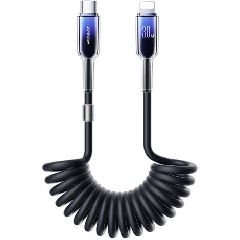 Cavo a spirale USB-C - iPhone Lightning Crystal-Clear Series 30W 1,5 m - Nero
