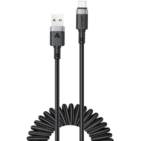 Cavo Acefast C14-04 da USB-A a USB-C a molla, 480 Mb/s, 3 A, 1,2 m - Nero