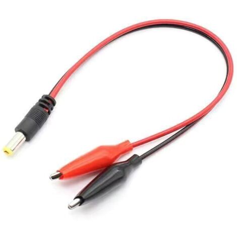 Cavo adattatore di alimentazione da jack CC a 2 clip a coccodrillo da 27 cm 5,5x2,1 mm (DC 5,5x2,1 maschio)