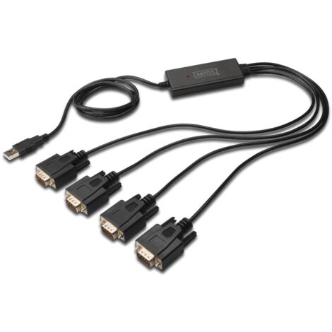Cavo Adattatore USB 2.0 a RS-232 da 1,5 m con connettori maschio USB-A e 4 connettori seriali DB9, compatibile con dispositivi con interfaccia RS-232, colore nero