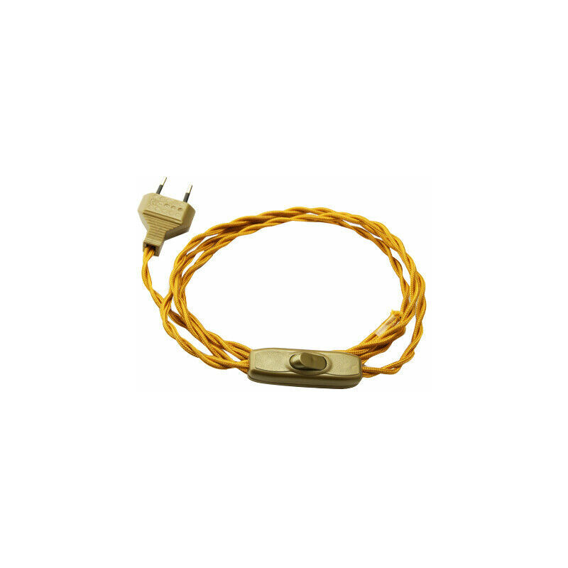 Image of FAI - Cavo alimentazione 150cm cablaggio intrecciato spina+interruttore filo treccia colore: oro