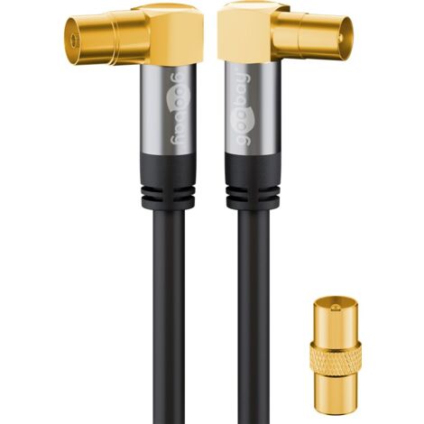 Cavo antenna TV (135 dB), 4x schermato, placcato oro, presa coassiale 90°  spina coassiale 90°. Lunghezza del Cavo 5 m