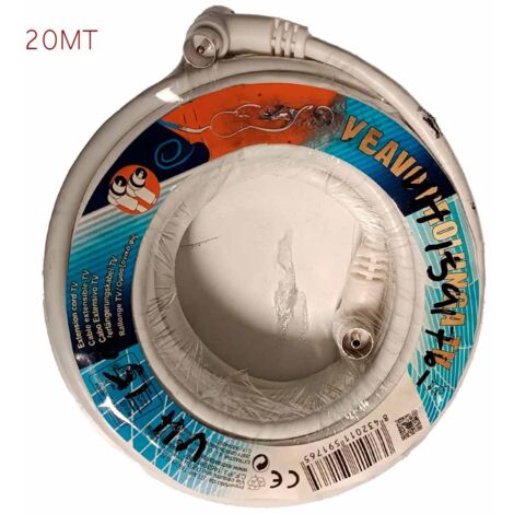 Cavo Antenna TV Coassiale Maschio Femmina 20 metri Angolo Retto