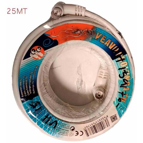 Cavo Antenna TV Coassiale Maschio Femmina 25 metri Angolo Retto