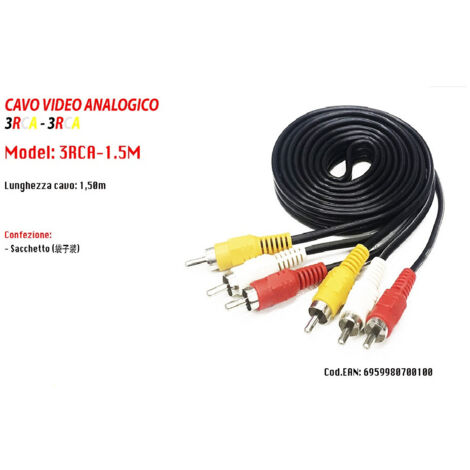 Cavo Audio Video Analogico 3 X Rca Maschio-maschio 1.5 Metri Maxtech 3rca-1.5m