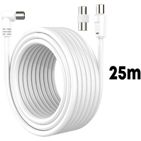 Cavo Coassiale Antenna TV con Connettore ad Angolo Retto Maschio Maschio Adattatore Femmina Femmina Incluso 25m Supporta HD UHD 4K