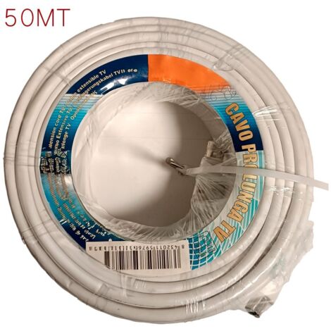 Cavo Coassiale Bassa Perdita RF 75 OHM per Trasmissione di Segnali TV Audio Video Radio e Satellitari Fai da Te 50 metri