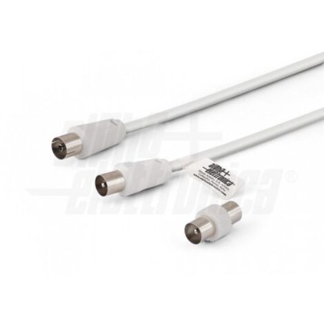 Cavo da spina tv a presa tv coax d 9,5mm con adattatore m/m bianco 2m alpha elettronica 87-012w/02b