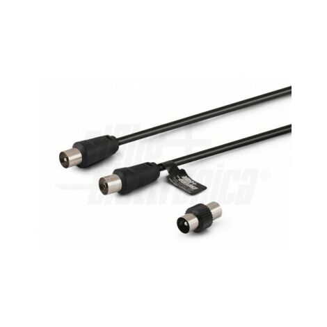 Cavo da spina TV Coax Ø9,5mm a presa TV Coax Ø9,5mm Con adattatore M/M Nero 2m