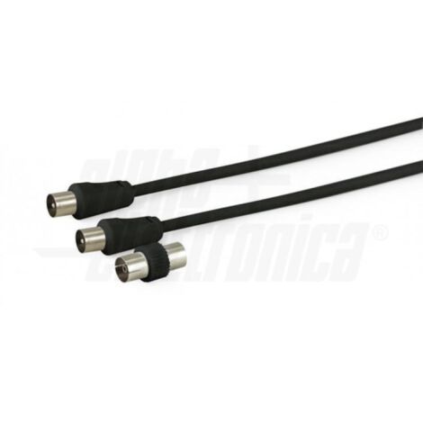 Cavo da spina tv coax d 9,5mm con adattatore f/f nero 5m alpha elettronica 87-010/05b