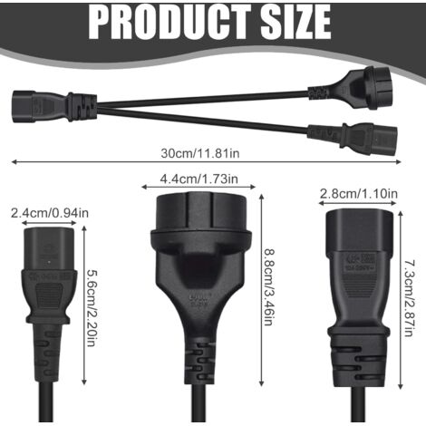 Cavo di alimentazione splitter a Y da C14 a C13, cavo di alimentazione IEC320 da C14 a C13, cavo di prolunga con spina di messa a terra impermeabile, cavo di prolunga universale, cavo di alimentazione