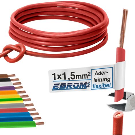 Cavo di cablaggio – Singolo cavo flessibile 1,5 mm2 – Cavo in PVC – H07V-K 1,5 mm² – Colore: rosso – molte lunghezze disponibili in incrementi di 5 metri, lunghezza: 10 m
