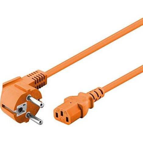 Cavo di collegamento angolare dell'apparecchio freddo, 2 m, arancione, spina di terra (tipo E/F, CEE 7/7) 90°  Presa dispositivo C13 (connessione IEC). Lunghezza del Cavo 2 m
