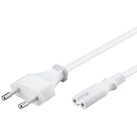 Cavo di collegamento con eurospina, 3 m, bianco, eurospina (tipo C CEE 7/16)  presa C7. Lunghezza del Cavo 3 m
