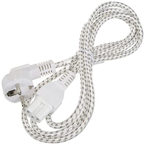 Cavo di collegamento dell'apparecchio caldo, 2 m, bianco-argento, spina di terra (tipo E/F, CEE 7/7) 90° Presa dispositivo C15. Lunghezza del Cavo 2 m