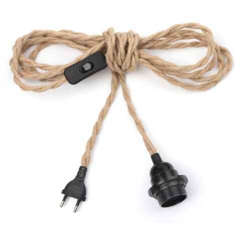 Cavo di corda di canapa per lampadario da 4,5 m, interruttore con presa E27 Hotloop con cavo per lampadina, per lampada a sospensione fai da te, lampada a sospensione industriale, presa per lampadario