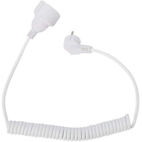 Cavo di prolunga a spirale 3x1mm² con spina, lunghezza estensibile da 0,8 a 2 m, IP20 16A per uso esterno in ufficio/cantiere - Bianco UE