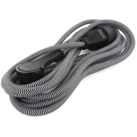 Cavo di prolunga tessile nero/bianco - con spina piatta nera - 3m (SCH)