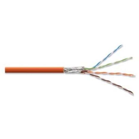 Cavo di Rete Cat7 S/FTP (S-STP) da 500 m, Frequenza 1200 MHz, Dca EN 50575, AWG 23/1, Colore Arancione, Confezione su Bobina Simplex, Ideale per Installazioni di Reti ad Alte Prestazioni