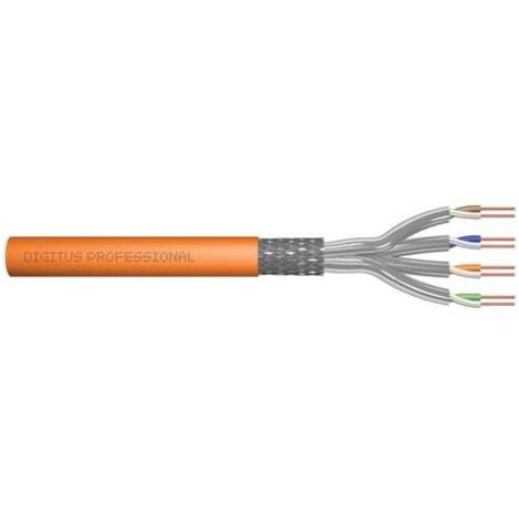 Cavo di Rete Duplex Cat 7 S-FTP Schermato, AWG 23/1, Lunghezza 100 metri, Colore Arancione, Classe CPR DCA, per installazioni professionali