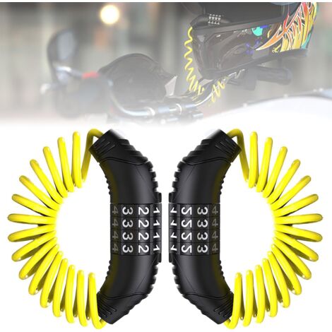 Cavo di sicurezza portatile per moto, lucchetto per casco da moto leggero e compatto, cavo in acciaio intrecciato per scooter elettrico, lucchetto per casco (giallo, 2 pezzi)