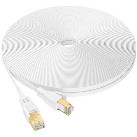 Cavo Ethernet Cat 8 da 10 m, cavo di rete LAN Gigabit RJ45 piatto ad alta velocità, cavo patch Internet da 40 Gbps 2000 MHz per switch, router, modem, pannello patch, PC (bianco)