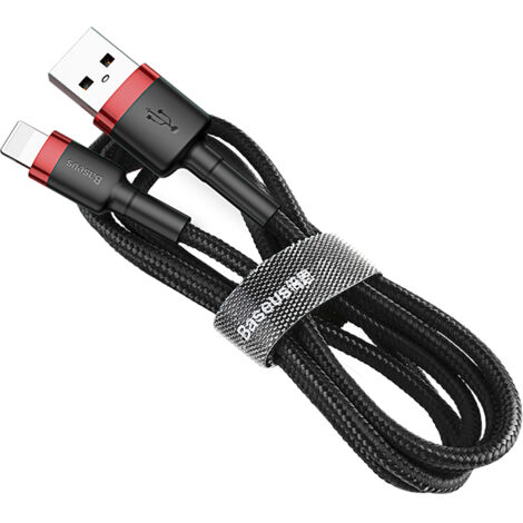 Cavo flessibile resistente USB per iPhone Lightning QC3.0 2.4A 0.5M Nero e Rosso