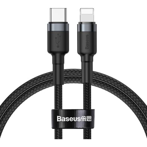 Cavo in nylon resistente USB-C PD Iphone Lightning 18W QC3.0 1m Nero-Grigio