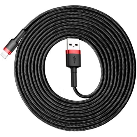 Cavo in nylon resistente USB Lightning per iPhone QC3.0 2A 3M nero e rosso