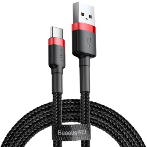 Cavo in nylon resistente USB - USB-C QC3.0 3A 0,5M nero e rosso