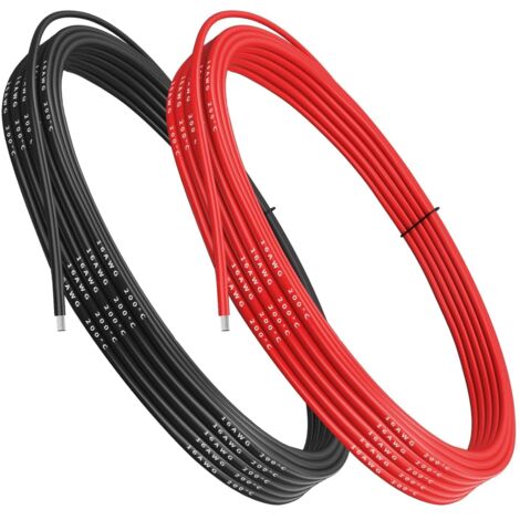 Cavo in Silicone 16 AWG – 2,5 m Rosso + 2,5 m Nero – Flessibile in Rame Stagnato – Alta Resistenza Termica