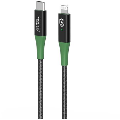 Cavo MicroConnect Smart Charge MFI da USB-C a Lightning 1 m Nero-Verde, MC-SMART USB CL-1