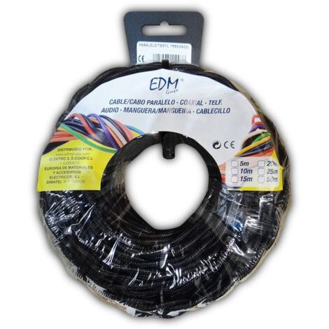 Cavo parallelo tessile intrecciato 2x1,5mm Nero 25 metri