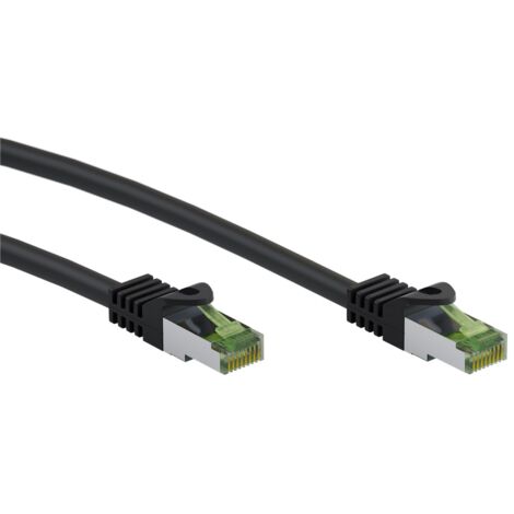 Cavo patch CAT 8.1 certificato GHMT, S/FTP (PiMF), nero, conduttore in rame,  rivestimento del cavo senza alogeni. Lunghezza del Cavo 0.25 m