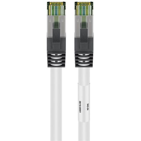 Cavo patch RJ45 (CAT 6A, 500 MHz) con CAT 8.1 cavo grezzo S/FTP, bianco, 99,9 % conduttore in rame privo di ossigeno (OFC), AWG 24, guaina del cavo priva di alogeni (LSZH). Lunghezza del Cavo 7.5 m