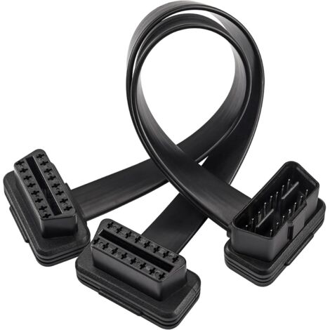 Cavo piatto di estensione splitter OBD-II a 16pin da 1,6piedi, cavo adattatore OBD2 maschio a doppia femmina,cavo splitter OBDII a Y per strumento diagnostico di localizzazione GPS e lettore di codici