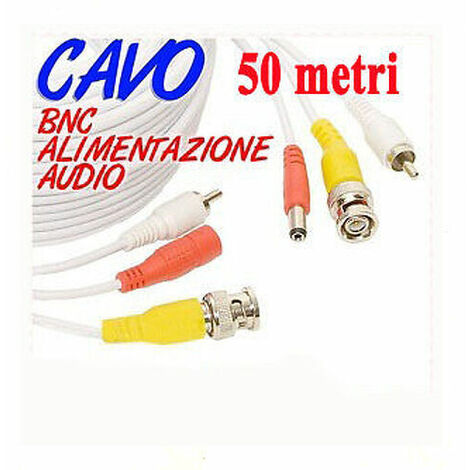 CAVO PROLUNGA TELECAMERA BNC AUDIO VIDEO VIDEOSORVEGLIANZA ALIMENTAZIONE 50 MT