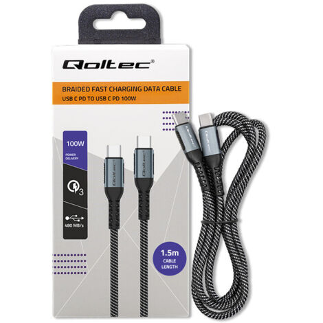 Cavo Qoltec USB 2.0 Tipo C USB 2.0 Tipo C 100W QC 3.0 PD 1,5 m Nero
