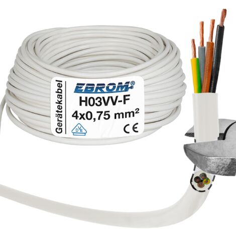 Cavo rotondo in plastica, cavo LED, per dispositivi H03VV-F, da 4 x 0,75 mm², 4G0,75, colore bianco, 10 m