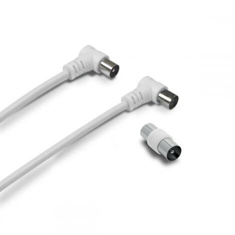 Cavo TV 9,52mm a gomito mas/fem + adattatore 2 m - bianco