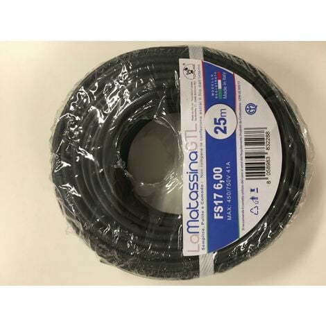 CAVO ELETTRICO NERO Ø 6 mm FS17 1X6 VENDO AL MT LINEARE CORDINA UNIPOLARE