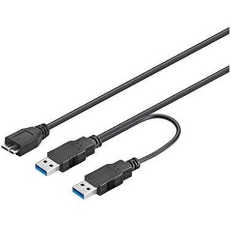 Cavo USB 3.0 SuperSpeed ad Y 2x A M / Micro B M 0,3 m Nero