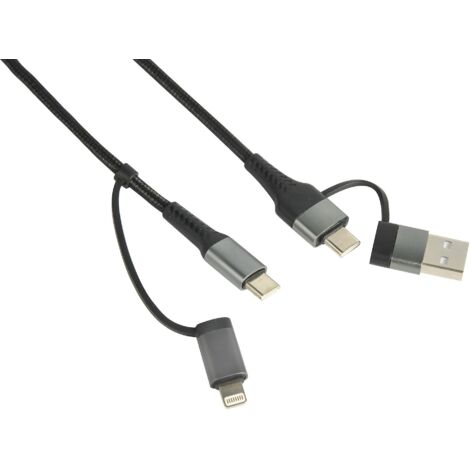 Cavo usb 4 in 1 1,5 m pd 60w con connettori usb-a, usb-c e lightning nero electraline 500322